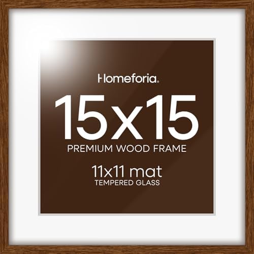 Homeforia 15x15 Brown Oak Picture Frame, High-End Wood, 11x11 Mat, Glass by Homeforia