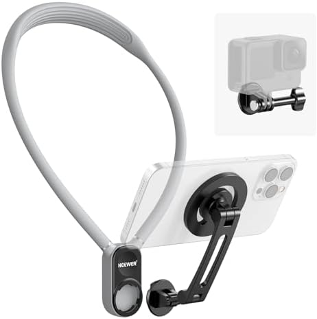 NEEWER Magnetic Neck Holder for Action Camera Phone Hands Free Neck Tripod Chest Mount Compatible with GoPro DJI Insta360 iPhone Android Phone Holder for POV Vlog, Gray, GP16 by Neewer