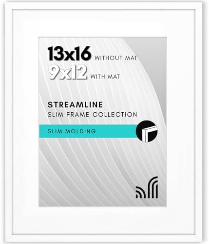 Americanflat 13x16 Picture Frame - Matted to 9x12 - Slim Molding - White by Americanflat