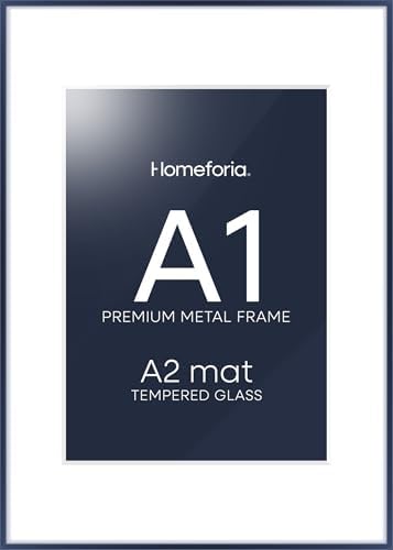 Homeforia A1 Blue Poster Frame, High-End Metal, A2 Mat, Glass by Homeforia