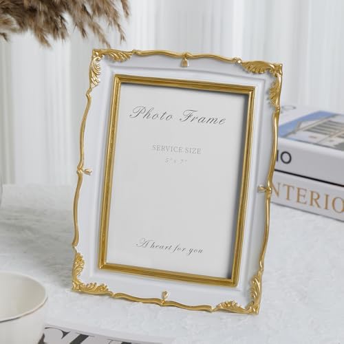 Cuspin 5x7 White and Gold Picture Frame Vintage Ornate Resin Frame - Image 4