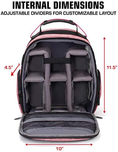 USA Gear Portable Camera Backpack for DSLR with Customizable Accessory Dividers, Weather Resistant Bottom and Comfortable Back Support - Compatible with Canon, Nikon, Sony, Fujifilm, and More (Red) - Image 4