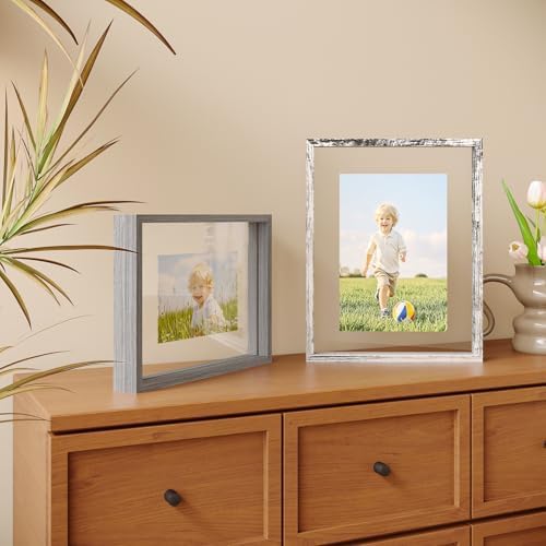 Egofine Distressed White 11x14 Floating Frames Set of 2, Double Plexiglass Picture Frame, Made of Solid Wood Display Any Size Photo up to 11x14, Wall Mount or Tabletop - Image 4