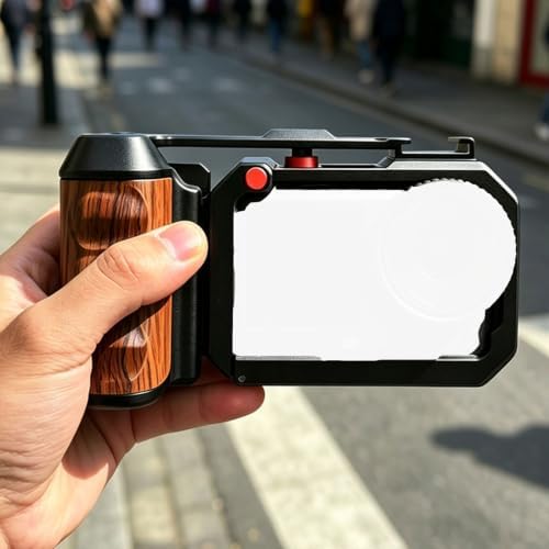 Alomejor Camera Cage with Wood Side Handle, for Action 6, Aluminum Alloy, Seesaw Shutter Extender Bar, Cold Shoe Mount, Modular Design, for Photography - Image 5