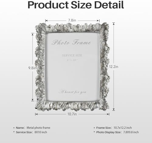 Cuspin 8x10 Picture Frame Silver Vintage Ornate Palm Leaf Resin Frame - Image 6