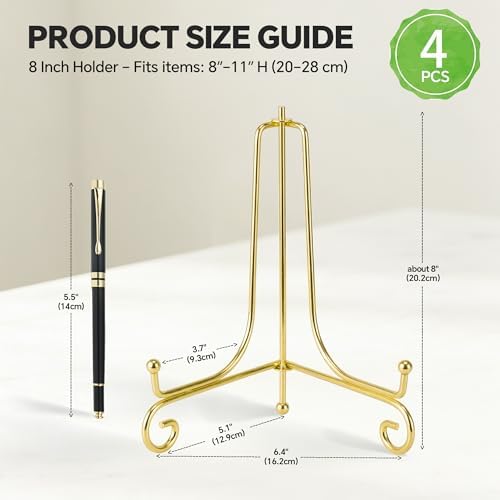 Artliving Plate Stands for Display, 8 Inch Decorative Plate Holder, Metal Picture Stand for Table, Small Easels for Display Card, Photo, and PSA Slab - Ideal for Party and Wedding (Gold, 4 Pack) - Image 2