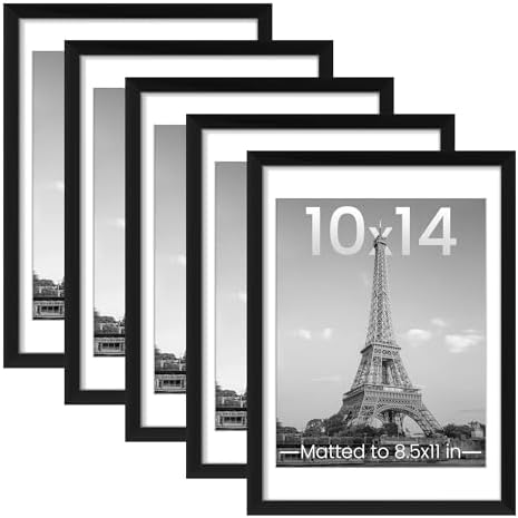 upsimples 10x14 Picture Frame Set of 5, Display Pictures 8.5x11 with Mat or 10x14 Without, Wall Gallery Poster Frames, Black by upsimples