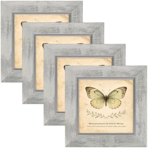 XUANLUO 5x5 Picture Frames Set of 4,Rustic Retro Photo Frame(White) by XUANLUO