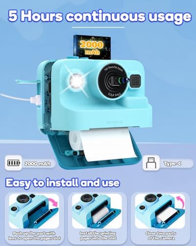 Dylanto Kids Camera Instant Print,1080P Kids Instant Cameras that Print Photos,Christmas Birthday Gifts for Girls Age 3-12,Portable Toy for 3 4 5 6 7 8 9 10 Year Old Girls Boys-Blue - Image 7