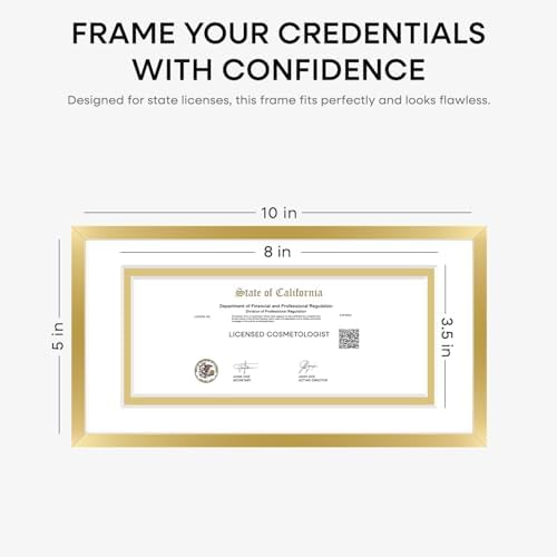 Homeforia 5x10 Gold License Frame, High-End Metal, 3.5x8 Mat, Glass - Image 2