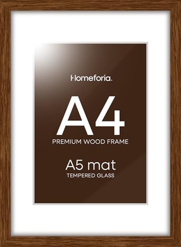 Homeforia A4 Brown Oak Picture Frame, High-End Wood, A5 Mat, Glass by Homeforia