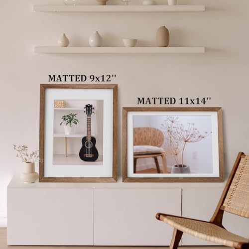 Egofine 12x16 Picture Frames Set of 4, Made of Solid Wood Covered by Plexiglass 9x12 and 11x14 with Mat or 12x16 without Mat, for Wall Mounting Photo Frame,Walnut Brown - Image 5