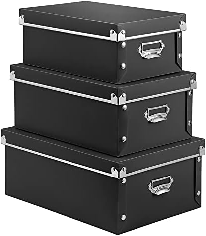 SEEKIND Storage Box, Decorative Storage Bins with Lid,3 in 1 Set,Plastic,with Handles,Press-Stud Fastening,Moisture-proof,Foldable for Space Saving Storage,for Clothes,Cosmetic,Blankets (Black) … by SEEKIND%2C+Professional+Office+Products+Supplier.