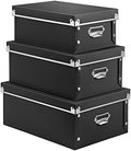 SEEKIND Storage Box, Decorative Storage Bins with Lid,3 in 1 Set,Plastic,with Handles,Press-Stud Fastening,Moisture-proof,Foldable for Space Saving Storage,for Clothes,Cosmetic,Blankets (Black) … by SEEKIND%2C+Professional+Office+Products+Supplier.