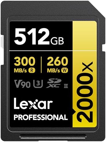 Lexar 512GB 2000x SD Memory Card, 300MB/s Read, 8K, V90, U3, UHS-II by Unknown