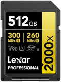 Lexar 512GB 2000x SD Memory Card, 300MB/s Read, 8K, V90, U3, UHS-II by Unknown