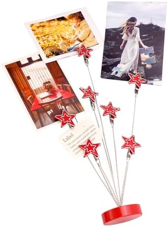 8-branch Family Tree Picture Frame Holder, Card Photo Clips Holder Desk Stand for Memo Paper Note Photo Christmas Wedding Card Display (Red Star) by TFu