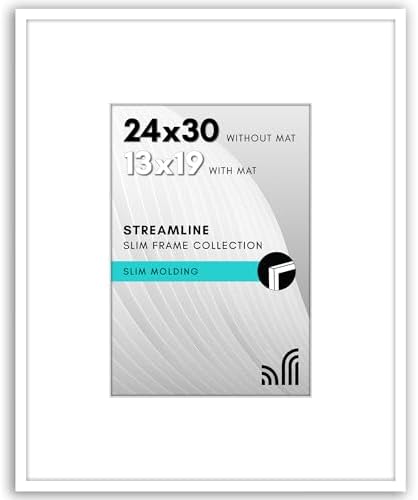 Americanflat 24x30 Poster Frame - Matted to 13x19 - Slim Molding - White by Americanflat