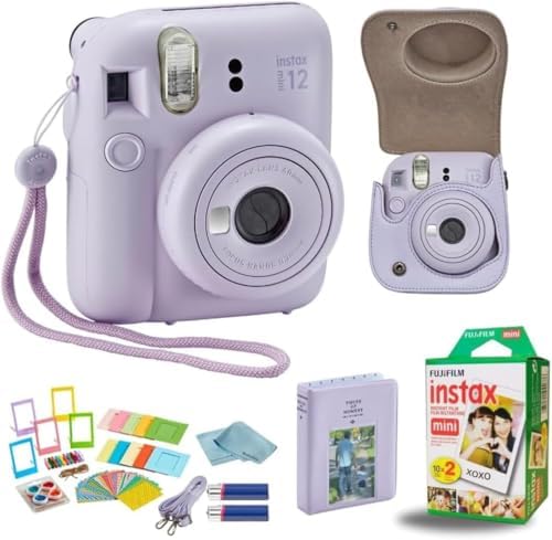 Fujifilm Instant Mini 12 Camera + Accessory Bundle & Compatible Custom Case + Fuji Instant (20 Shots) Designer Mini Photo Album (60 Pockets) (Lilac Purple) by FUJIFILM