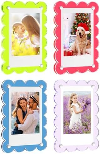 4 Pack Acrylic Fridge Magnetic Frame for Polaroid, 2.36x3.54 In Mini Picture Frames Colorful for Fujifilm Instax Mini, 2 Sided Photo Refrigerator Magnet Picture Display Clear Frame Petal by EZMeetU