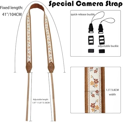 Leather Camera Strap, Quick Release Camera Neck Strap for All Cameras, Retro Jacquard Camera Straps for Photographers - Image 3