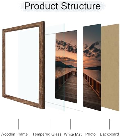 12x18 Picture Frame Set of 2, 12 x 18 Wood Poster Frames with Mat for 11x17, Wooden Photo Frames with Tempered Glass Cover for Wall Display, Rustic Brown - Image 5