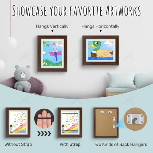 2 Pack 8.5x11 Front-Opening Kids Artwork Frames Changeable (Walnut) - Image 2