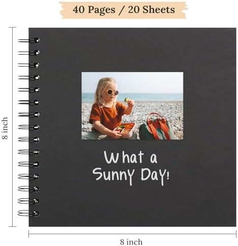 Scrapbook Photo Album 8"x8" 20 Sheets 40 Pages Hardcover Kraft Paper Black - Image 2