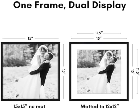 Americanflat 15x15 Picture Frame - Matted to 12x12 - Slim Molding - Black - Image 2