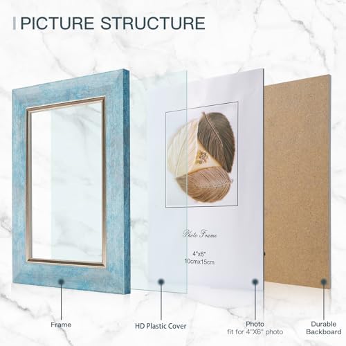 XUANLUO 4x6 Picture Frames Set of 4,Rustic Retro Photo Frame(Blue) - Image 4