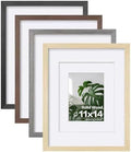 Egofine 11x14 Picture Frame Set of 4, Made of Solid Wood Multicolor Photo Frames Covered by Plexiglass 5x7 and 8x10 with Mat or 11x14 without Mat, for Table Top Display and Wall Mounting Mixed Colors by Egofine