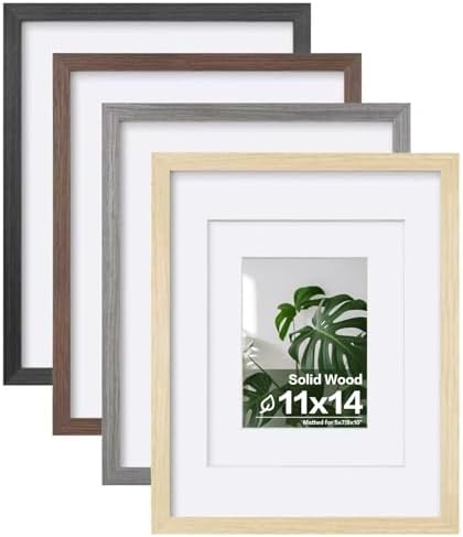 Egofine 11x14 Picture Frame Set of 4, Made of Solid Wood Multicolor Photo Frames Covered by Plexiglass 5x7 and 8x10 with Mat or 11x14 without Mat, for Table Top Display and Wall Mounting Mixed Colors by Egofine