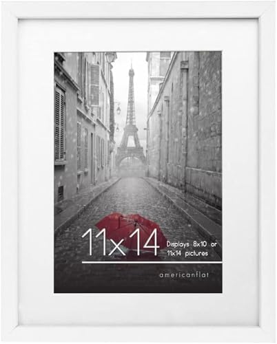 Americanflat 11x14 Picture Frame with Shatter-Resistant Glass - Use as 8x10 Frame with Mat or Display 11x14 Photo Without Mat - Signature Collection - Picture Frames for Wall Display - White by Americanflat