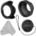 52mm Lens Hood Set, Collapsible Rubber Lens Hood with Filter Thread + Reversible Tulip Flower Lens Hood + Center Pinch Lens Cap + Microfiber Lens Cleaning Cloth by Veatree