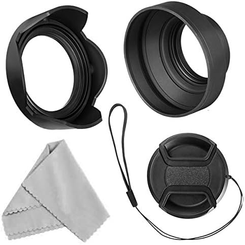 52mm Lens Hood Set, Collapsible Rubber Lens Hood with Filter Thread + Reversible Tulip Flower Lens Hood + Center Pinch Lens Cap + Microfiber Lens Cleaning Cloth by Veatree
