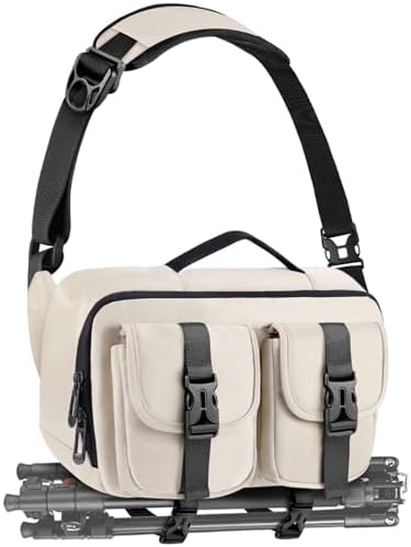 TAAOKA Camera Sling Bag,DSLR Camera Bag with Tripod Holder,Waterproof Camera Shoulder Crossbody Bag for Photographers (Beige) by TAAOKA
