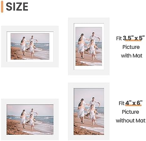 upsimples 4x6 Picture Frame Set of 10, Display Pictures 3.5x5 with Mat or 4x6 Without, Multi Photo Frames Collage for Wall or Tabletop Display, White - Image 5