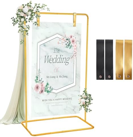 ParseBio Welcome Sign Holder Gold Wedding Easel Stand with 4 Leather Straps by ParseBio