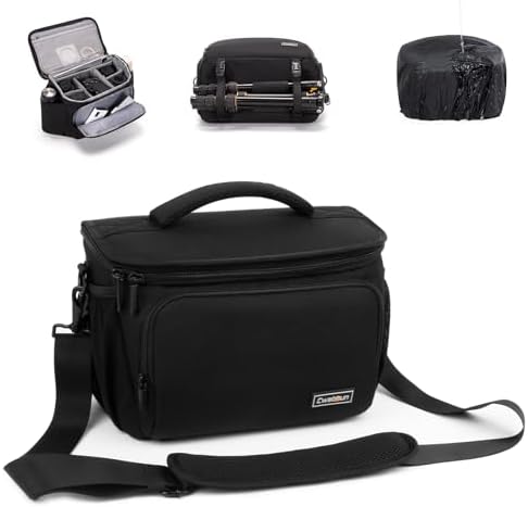 Cwatcun Camera Crossbody Shoulder Messenger Case, DSLR/SLR/Mirrorless Travel Photography Sling Bag with Tripod Holder and Rain Cover for Canon, Nikon, Sony, Fuji Cameras, Lens and Accessories by FocusonCameraBag