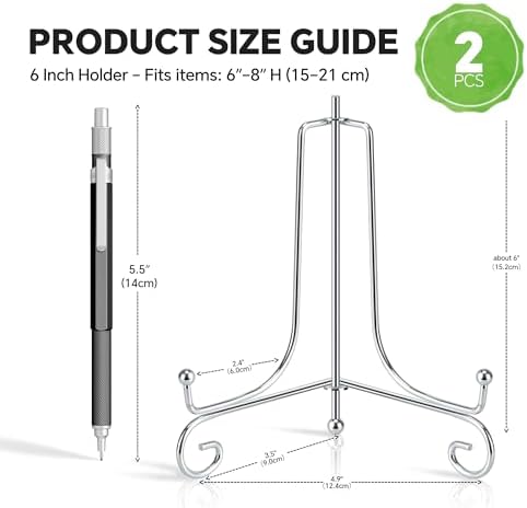 Artliving Plate Stands for Display, 6 Inch Decorative Plate Holder, Metal Picture Stand for Table, Small Easels for Display Card, Photo, and PSA Slab - Ideal for Party and Wedding (Silver, 2 Pack) - Image 2