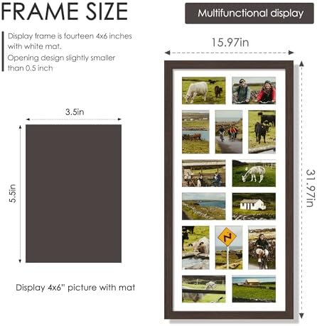 DUENPY 14x30 Collage Frame For 14 4x6 Photos Walnut - Image 2