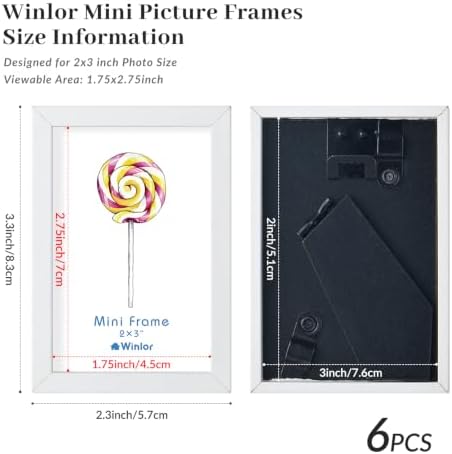 2x3 Mini Picture Frame Set of 6, FSC MDF Wood Small Photo Frame with Real Glass Front, Tiny Tabletop Display or Wall Decor for Wallet Size Photos, Mini Instant Prints & Small Photos, White - Image 3