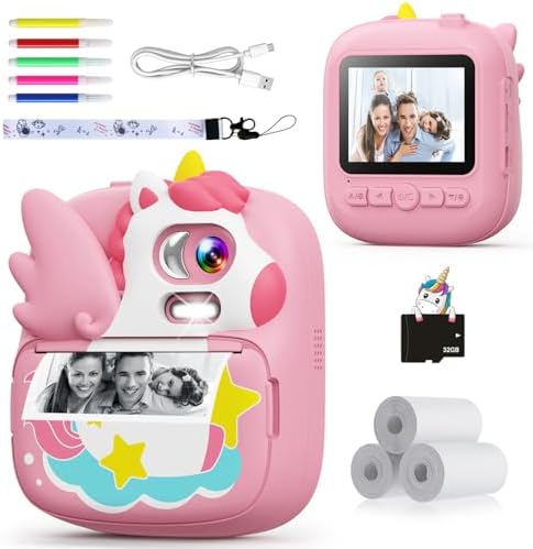 Kids Instant Print Camera, 1080P HD Video & 2.4" Screen Toy Camera | Includes 32GB Card & Print Paper, Inkless Print, 16X Zoom, Christmas Birthday Dinosaur Gifts for Boys Girls Age 3-12 by CAMCLID