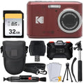 Kodak PIXPRO FZ45 Digital Camera + 32GB Memory Card + Point and Shoot Camera Case + Extendable Monopod + Lens Cleaning Pen + LCD Screen Protectors + Table Top Tripod Ultimate Bundle (Red) by PHOTO4LESS