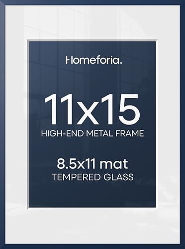 Homeforia 11x15 Blue Picture Frame, High-End Metal, 8.5x11 Mat, Glass by Homeforia