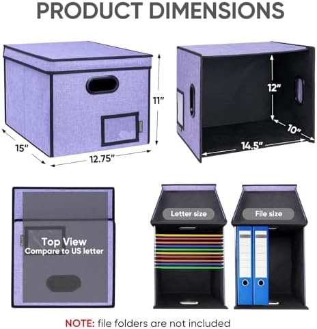 BALEINE File Organizer Box with Lid, Collapsible Hanging File Storage Box - Image 3