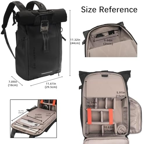 Besnfoto Waterproof Camera Backpack Rolltop Laptop Bag for DSLR Mirrorless - Image 6