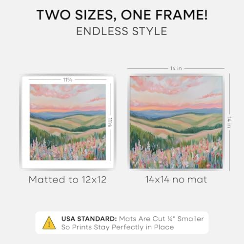 Homeforia 14x14 Silver Picture Frame, High-End Metal, 12x12 Mat, Glass - Image 2