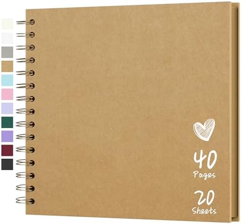 Scrapbook Photo Album 8"x8" 20 Sheets 40 Pages Hardcover Kraft Paper Khaki by Hiwhy