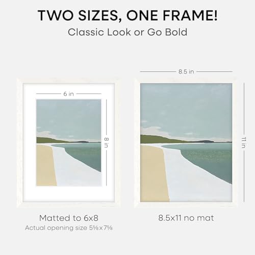 Homeforia 8.5x11 White Oak Picture Frame, High-End Wood, 6x8 Mat, Glass - Image 2